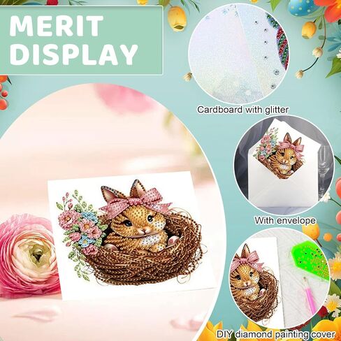 6pcs Diamond Painting Greeting Card, DIY Rabbit and bird's nest Diamond Art Greeting Card for Blessing and Wishe Special Shaped Diamond Arts Crafts for Birthday Easter Day in Kuwait