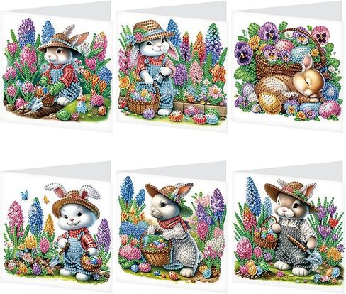6pcs Diamond Painting Greeting Card, DIY Rabbit and bird's nest Diamond Art Greeting Card for Blessing and Wishe Special Shaped Diamond Arts Crafts for Birthday Easter Day in Kuwait