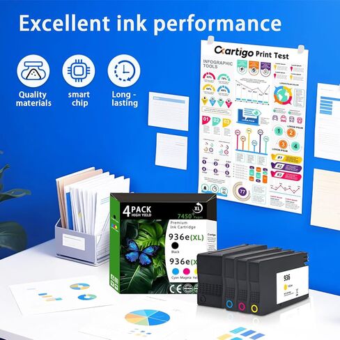 936e 936XL High Yield Ink Cartridges Compatible for Combo Pack HP 936 Replacement for OfficeJet 9120 9122e OfficeJet Pro 9110b 9125e 9128e 9130b 9135e Printers (Black/Cyan/Magenta/Yellow 4-Pack) in Saudi Arabia