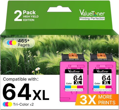 مجموعة خرطوشة حبر Valuetoner 64XL لحبر HP 64 HP64 (لونين) تعمل من أجل HP Envy Inspire 7955e 7958e 7255e Photo 7155 7858 7155 7100 7800 7900 7855 6222 Tango Electronics in Kuwait