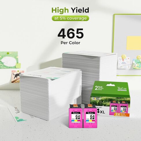 مجموعة خرطوشة حبر Valuetoner 64XL لحبر HP 64 HP64 (لونين) تعمل من أجل HP Envy Inspire 7955e 7958e 7255e Photo 7155 7858 7155 7100 7800 7900 7855 6222 Tango Electronics in Kuwait