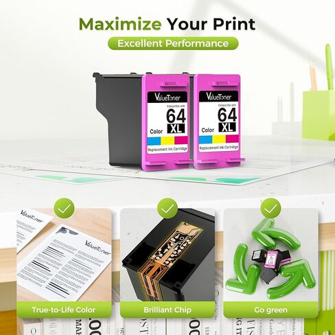 مجموعة خرطوشة حبر Valuetoner 64XL لحبر HP 64 HP64 (لونين) تعمل من أجل HP Envy Inspire 7955e 7958e 7255e Photo 7155 7858 7155 7100 7800 7900 7855 6222 Tango Electronics in Kuwait