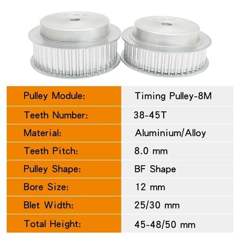 Belt Pulley 8M-38T/39T/40T/42T/44T/45T Bore Size 12 mm Teeth Pitch 8, Alloy Wheel for Width 25/30 8M Timing Industrial Bearings Gears(8M42T (Bore 12 mm),32 mm) in Kuwait