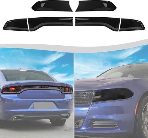 Tail Light & Front Headlight Turn Light Cover Trim Kit 6Pcs Compatible with 2015-2026 Dodge Charger (Smoke Black) in Kuwait