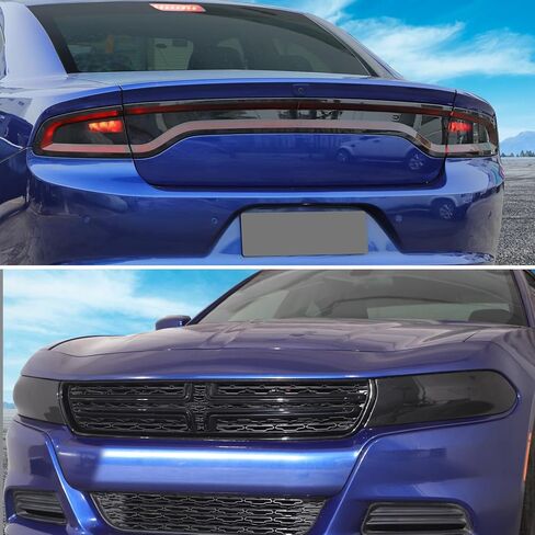 Tail Light & Front Headlight Turn Light Cover Trim Kit 6Pcs Compatible with 2015-2026 Dodge Charger (Smoke Black) in Kuwait