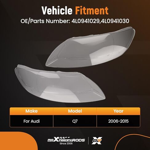 maXpeedingrods 2PCS Pair Headlight Lens Cover Front Clear for Audi Q7 2006-2015, 4L0941029 4L0941030 PC in Kuwait