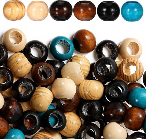 60 Pack Wooden Beads for Crafts, Large Hole Wooden Spacer Beads 20mm Decorative Hair Bead for Braid Vintage Round Bead for DIY Craft Handmade in Saudi Arabia