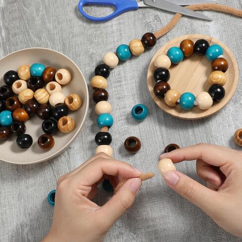 60 Pack Wooden Beads for Crafts, Large Hole Wooden Spacer Beads 20mm Decorative Hair Bead for Braid Vintage Round Bead for DIY Craft Handmade in Saudi Arabia