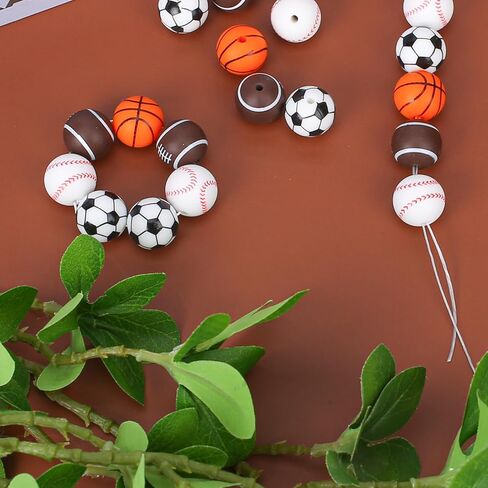 16 PCS Sports Beads, Multicolor 15mm Silicone Beads for Keychain Making Silicone Sports Bead Football Basketball Bead for Bracelet Necklace DIY Crafts Jewelry Supplies Scrapbooking in Saudi Arabia