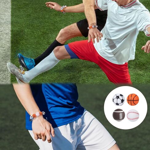 16 PCS Sports Beads, Multicolor 15mm Silicone Beads for Keychain Making Silicone Sports Bead Football Basketball Bead for Bracelet Necklace DIY Crafts Jewelry Supplies Scrapbooking in Saudi Arabia