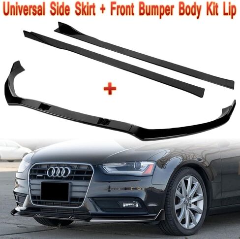 Q1-TECH, 9-Piece Front Bumper Body Kit Lip & Side Skirt Extensions Diffuser Set Compatible with 2013 - 2016 Audi A4 Quattro , Front Bumper Lip Spoiler Air Chin Splitter ABS , Painted Glossy Black in Kuwait