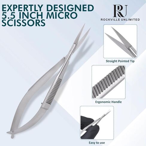 Micro Scissor 5.5" Straight Set of 3 Premium Stainless Steel Applique Scissors Sewing Art & Craft Trimming for Eyebrow Eyelash Embroidery Scissors Extra Sharp thread cutting Spring action scissors. in Saudi Arabia