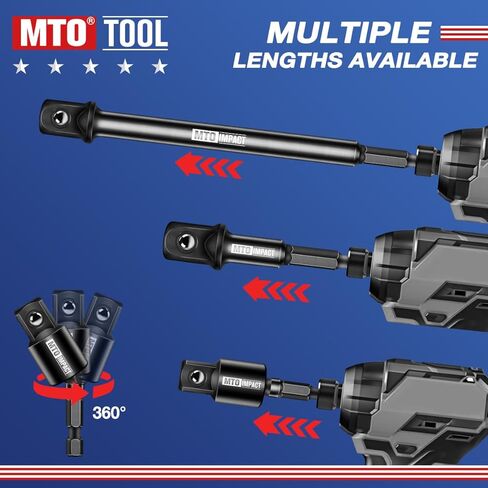 MTO 18-Piece Impact Socket Adapter & Universal Joint Set, 1/4", 3/8" & 1/2" Drive Hex Shank Drill Bit with Standard, Long & Swivel Types, for Impact Wrench & Driver in Saudi Arabia