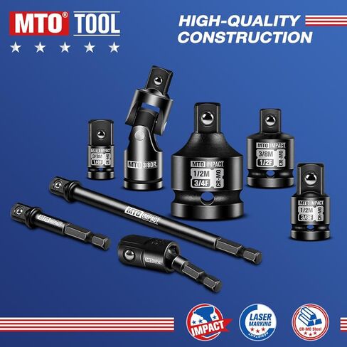 MTO 18-Piece Impact Socket Adapter & Universal Joint Set, 1/4", 3/8" & 1/2" Drive Hex Shank Drill Bit with Standard, Long & Swivel Types, for Impact Wrench & Driver in Saudi Arabia