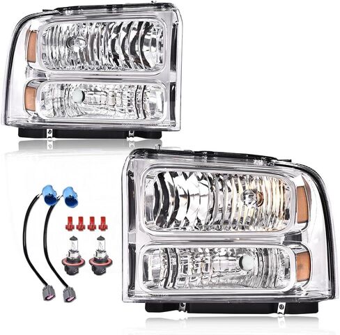 مجموعة المصابيح الأمامية LQI متوافقة مع 1999-2004 Ford F250 F350 F450 F550 Super Duty/Fit 2000-2004 Ford Excursion Driver & Passenger Side عدسة شفافة عاكس أسود شفاف 1C3Z13008BA in Kuwait