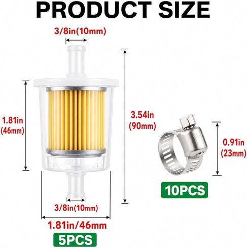 3/8Inch (10MM) ID Fuel Line kits,5Pcs Gas Inline Fuel Filter Fits 3/8inch Fuel Line, Universal 3/8" Clear Fuel Filter for Motorcycles,ATV,Lawn Mowers,Small Tractors Garden Tillers in Saudi Arabia