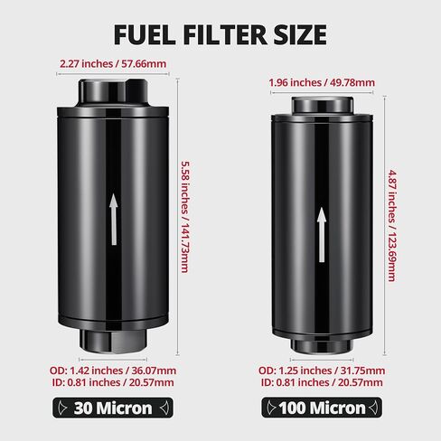 EVIL ENERGY 30 100 Micron Inline Fuel Filter Kit, Dual Stainless Steel Filters with 50mm 60mm Mounting Brackets, 6AN 8AN 10AN Fittings, Universal in Kuwait
