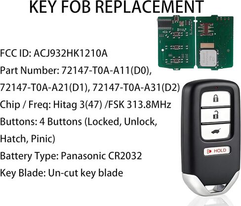 مفتاح ذكي فوب لهوندا CR-V 2015-2016، بديل Alliskeys القرب مفتاح فوب لهوندا CR-V 2015 2016 ACJ932HK1210A 72147-T0A-A11 in Kuwait