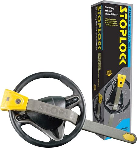 Stoplock HG 134-59 قفل عجلة القيادة الأصلي المضاد للسرقة - جهاز ردع أمان مضاد للسرقة للسيارات والمركبات الأخرى، أصفر in Kuwait