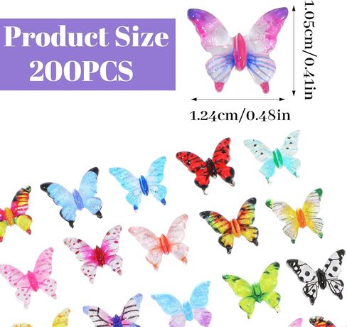 200 Pcs Mini Resin Butterflies Miniature Tiny Butterflies Charms Tiny Figurines for DIY Crafts, Fairy Garden, Dollhouse Micro Landscaping Decoration in Saudi Arabia