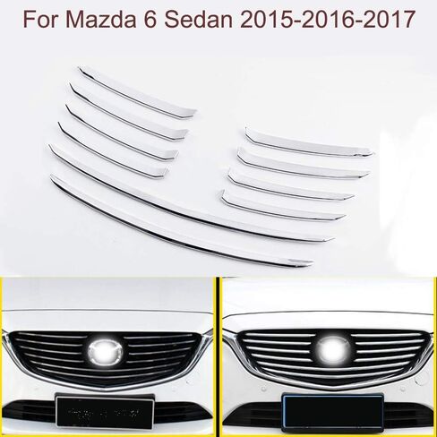 10Pcs Chrome Car Front Central Grille Grille Cover Molding Insert Trims Strip Fits Mazda 6 Sedan 2015-2016-2017 in Saudi Arabia