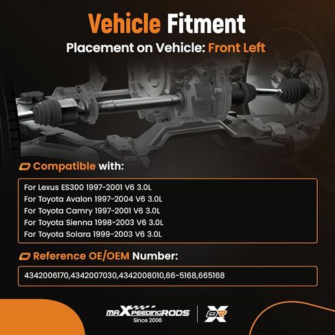 مجموعة عمود المحور الأمامي من maXpeedingrods لسيارة Lexus ES300 1997-2001، Toyota Avalon 1997-2004، Camry 1997-2001، Sienna 1998-2003، Solara 1999-2003، جانب السائق الأيسر، استبدال # 4342006170، 4342008010 in Kuwait