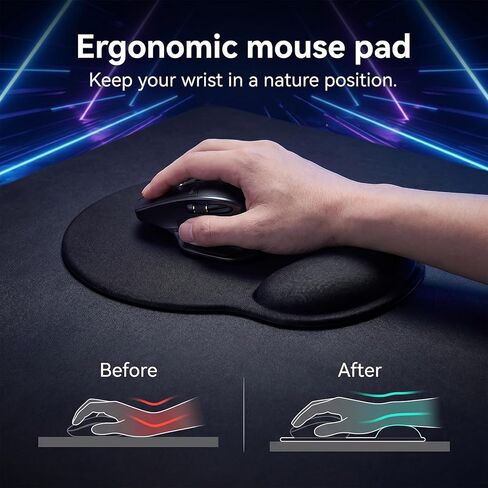 10 Pack Ergonomic Mouse Pad with Wrist Rest Support, Gel Memory Foam Computer Pad for Pain Relief & Comfort, Non-Slip Base for Gaming, Office, Home Use (Black) in Saudi Arabia