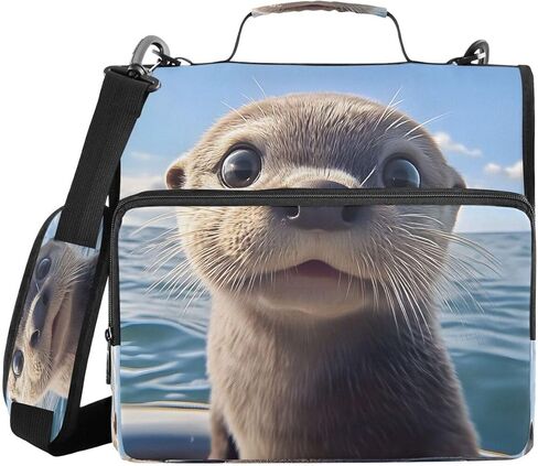 ALAZA Ocean Sky Otter Zipper Binder 3 حلقات منظم مع سحاب وحزام كتف سعة كبيرة متعددة الجيوب للعمل في اللوازم المكتبية in Kuwait