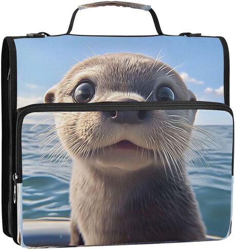 ALAZA Ocean Sky Otter Zipper Binder 3 حلقات منظم مع سحاب وحزام كتف سعة كبيرة متعددة الجيوب للعمل في اللوازم المكتبية in Kuwait
