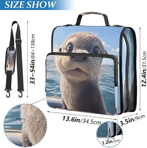 ALAZA Ocean Sky Otter Zipper Binder 3 حلقات منظم مع سحاب وحزام كتف سعة كبيرة متعددة الجيوب للعمل في اللوازم المكتبية in Kuwait
