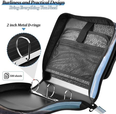 ALAZA Ocean Sky Otter Zipper Binder 3 حلقات منظم مع سحاب وحزام كتف سعة كبيرة متعددة الجيوب للعمل في اللوازم المكتبية in Kuwait