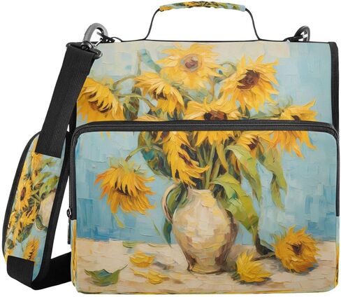 ALAZA Artwork Sunflower Zipper Binder 3 Ring Binder Organizer مع سحاب وحزام كتف سعة كبيرة متعددة الجيوب للعمل في اللوازم المكتبية in Kuwait