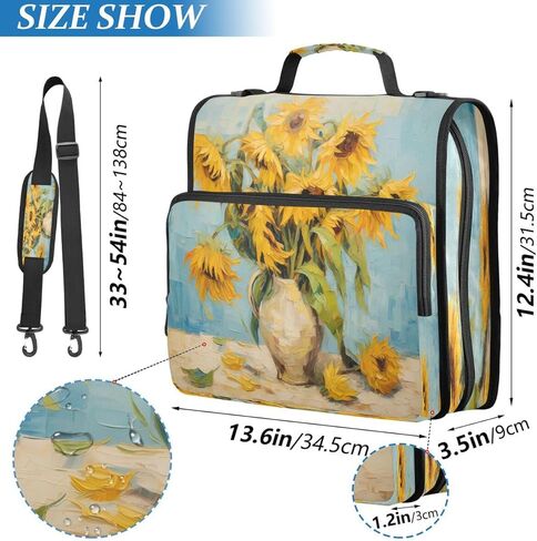 ALAZA Artwork Sunflower Zipper Binder 3 Ring Binder Organizer مع سحاب وحزام كتف سعة كبيرة متعددة الجيوب للعمل في اللوازم المكتبية in Kuwait