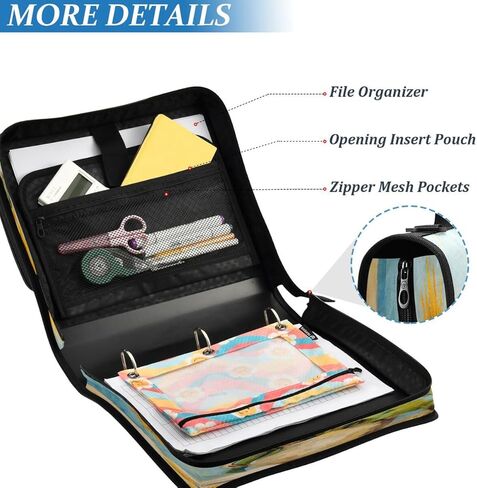 ALAZA Artwork Sunflower Zipper Binder 3 Ring Binder Organizer مع سحاب وحزام كتف سعة كبيرة متعددة الجيوب للعمل في اللوازم المكتبية in Kuwait