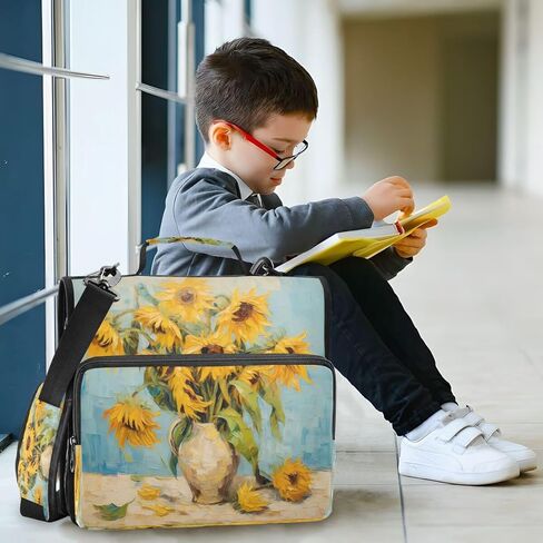 ALAZA Artwork Sunflower Zipper Binder 3 Ring Binder Organizer مع سحاب وحزام كتف سعة كبيرة متعددة الجيوب للعمل في اللوازم المكتبية in Kuwait