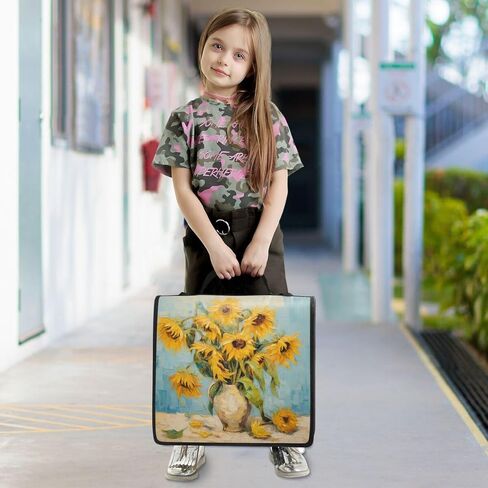 ALAZA Artwork Sunflower Zipper Binder 3 Ring Binder Organizer مع سحاب وحزام كتف سعة كبيرة متعددة الجيوب للعمل في اللوازم المكتبية in Kuwait