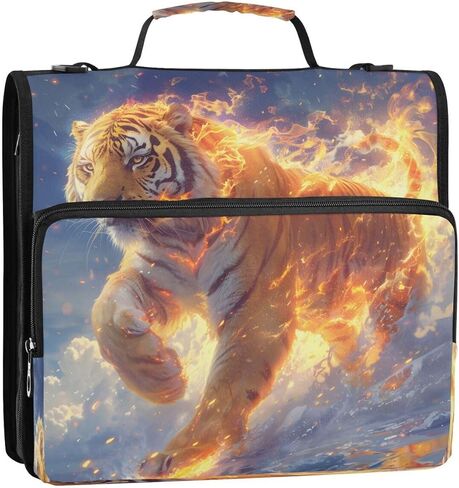 ALAZA Tiger Magic Abstract Zipper Binder 3 Ring Binder Organizer with Zipper and Shoulder Strap Large Capacity Multi-Pocket for Office Supplies Work in Kuwait