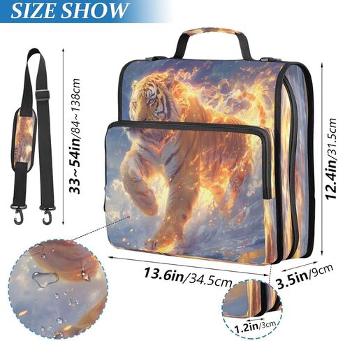 ALAZA Tiger Magic Abstract Zipper Binder 3 Ring Binder Organizer with Zipper and Shoulder Strap Large Capacity Multi-Pocket for Office Supplies Work in Kuwait