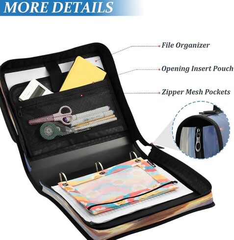 ALAZA Tiger Magic Abstract Zipper Binder 3 Ring Binder Organizer with Zipper and Shoulder Strap Large Capacity Multi-Pocket for Office Supplies Work in Kuwait