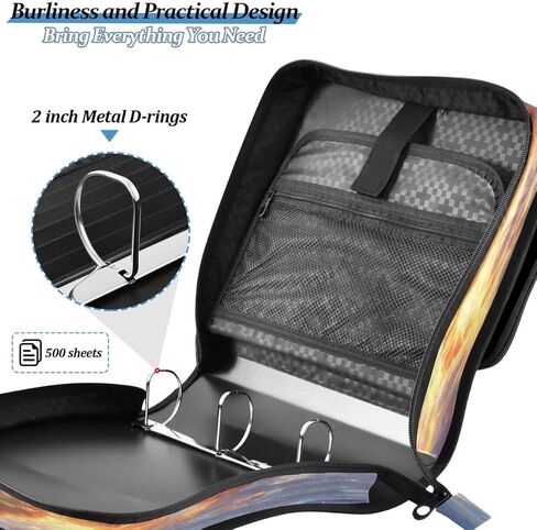 ALAZA Tiger Magic Abstract Zipper Binder 3 Ring Binder Organizer with Zipper and Shoulder Strap Large Capacity Multi-Pocket for Office Supplies Work in Kuwait
