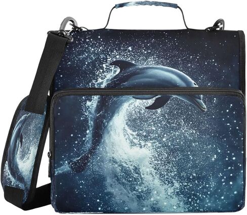 ALAZA Dolphin Water Fish Zipper Binder 3 Ring Binder Organizer with Zipper and Shoulder Strap Large Capacity Multi-Pocket for Office Supplies Work in Saudi Arabia