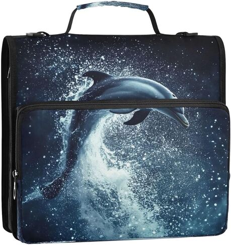 ALAZA Dolphin Water Fish Zipper Binder 3 Ring Binder Organizer with Zipper and Shoulder Strap Large Capacity Multi-Pocket for Office Supplies Work in Saudi Arabia