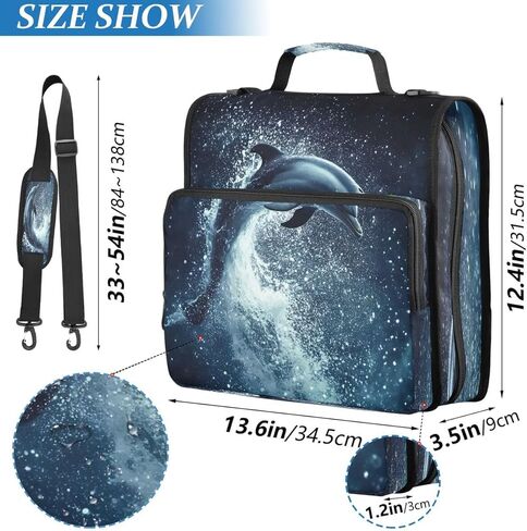 ALAZA Dolphin Water Fish Zipper Binder 3 Ring Binder Organizer with Zipper and Shoulder Strap Large Capacity Multi-Pocket for Office Supplies Work in Saudi Arabia