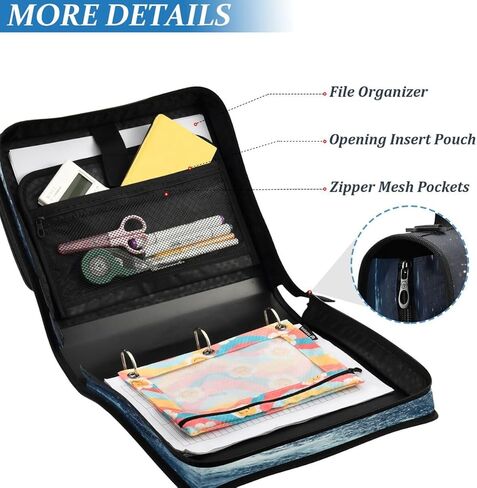 ALAZA Dolphin Water Fish Zipper Binder 3 Ring Binder Organizer with Zipper and Shoulder Strap Large Capacity Multi-Pocket for Office Supplies Work in Saudi Arabia