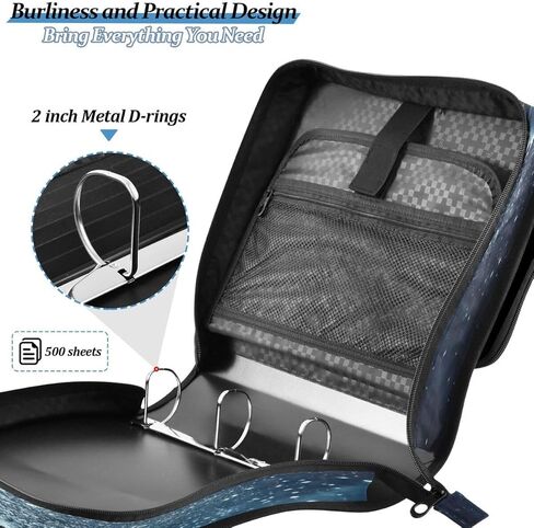 ALAZA Dolphin Water Fish Zipper Binder 3 Ring Binder Organizer with Zipper and Shoulder Strap Large Capacity Multi-Pocket for Office Supplies Work in Saudi Arabia