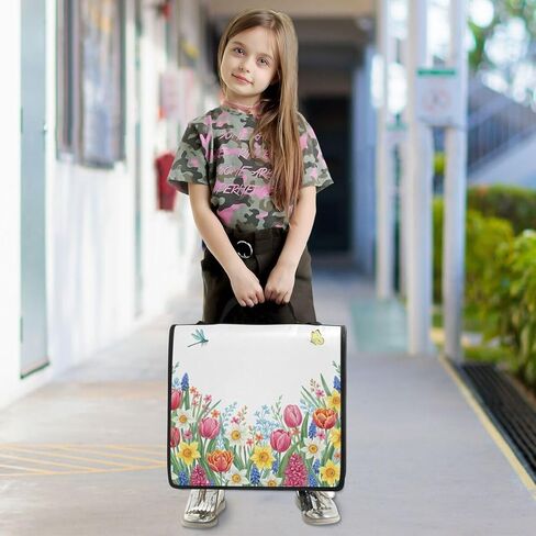 ALAZA Tulip Flower Dragonfly Butterfly Zipper Binder 3 Ring Binder Organizer with Zipper and Shoulder Strap Large Capacity Multi-Pocket for Office Supplies Work in Saudi Arabia