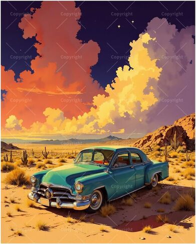 Sunset Classic Car Paint by Numbers Kit for Adults - DIY Black Sports Car by Mountain Lake Painting on Canvas 16x20 Inches, Acrylic Paint Set for Beginners, Wall Art for Home Decor or Gifts in Saudi Arabia