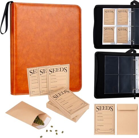 Seed Storage Organizer Binder with 60 PCS Reusable Seed Envelopes - 30 Pack Sheet Protectors Holds 120 Packets Envelopes, Seed Saving Bag for Garden Planner in Saudi Arabia