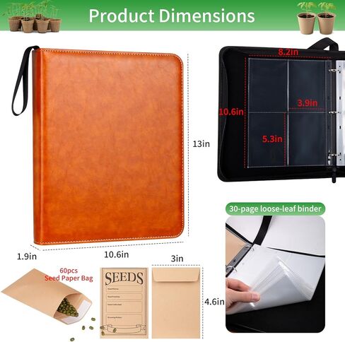 Seed Storage Organizer Binder with 60 PCS Reusable Seed Envelopes - 30 Pack Sheet Protectors Holds 120 Packets Envelopes, Seed Saving Bag for Garden Planner in Saudi Arabia