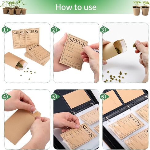 Seed Storage Organizer Binder with 60 PCS Reusable Seed Envelopes - 30 Pack Sheet Protectors Holds 120 Packets Envelopes, Seed Saving Bag for Garden Planner in Saudi Arabia